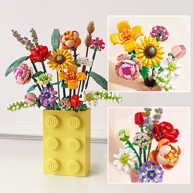 Lego Nano Block Bentuk Pot Bunga / Cangkir Kopi Tanaman Bunga Blok Bangunan Bunga Matahari Pop Romantis Dekorasi Kamar DIY