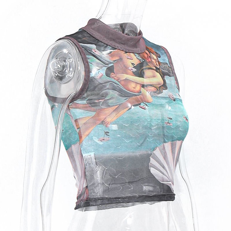 [✅BISA COD] #Sisjuly# Y2K Kaos Wanita / Atasan Motif Vintage Wanita / Tunik Tembus Pandang Jala / Ka