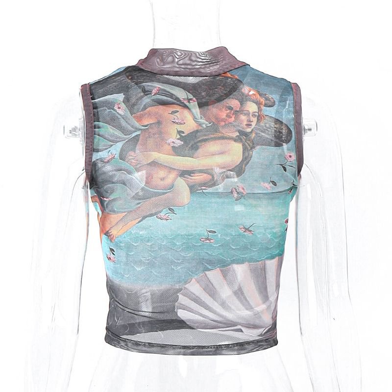 [✅BISA COD] #Sisjuly# Y2K Kaos Wanita / Atasan Motif Vintage Wanita / Tunik Tembus Pandang Jala / Ka