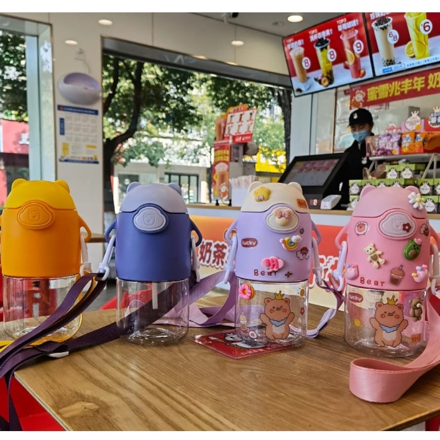 Botol Minum Gemoy Beruang Bear 600ml Pastel Motivasi Anak Sekolah korea VIRAL FREE STICKER 2D + 3D