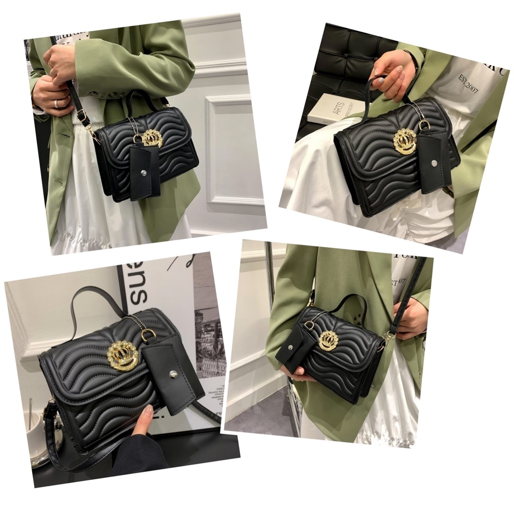 TAS SELEMPANG WANITA PREMIUM IMPORT BRANDED BATAM REMAJA KEKINIAN SLING BAG KOREA SHOULDER BAG CEWEK MURAH PESTA KULIT HITAM TA772B5 ISAMANE BAHU FASHION MEWAH SIMPLE CASUAL