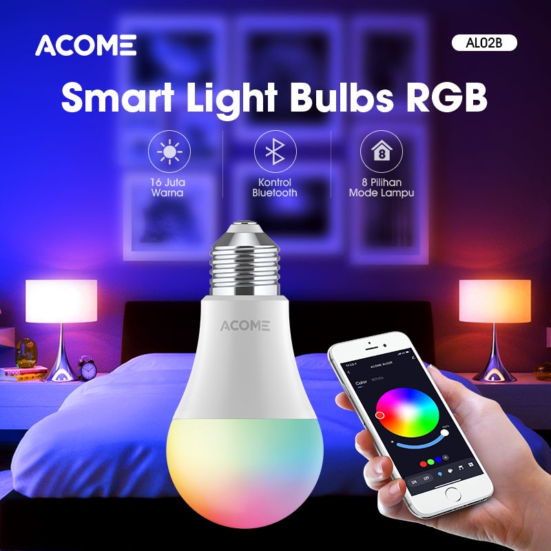 ACOME IOT Lampu Bohlam Smart WIFI Home Automation Wireless LED Bulb 9W RGB Garansi Resmi 1 Tahun AL02B Kontrol jarak jauh