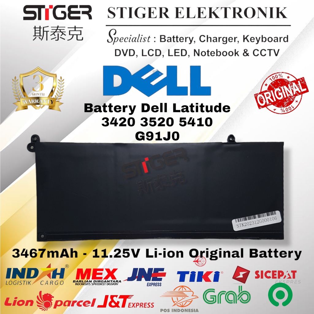 Battery Laptop Dell Latitude 3420 3520 5410 G91JO Original Bergaransi