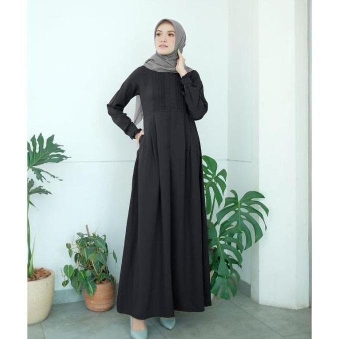 Baju Gamis Hitam Polos Full Kancing Depan Sampai Bawah Remaja Moscrepe