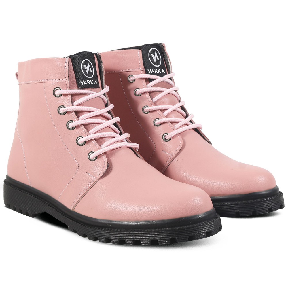 Sepatu Boots Wanita Terbaru V 5313 Brand Varka Sepatu Sneakers kulit sintetis Wanita Trendi Berkualitas Warna Pink