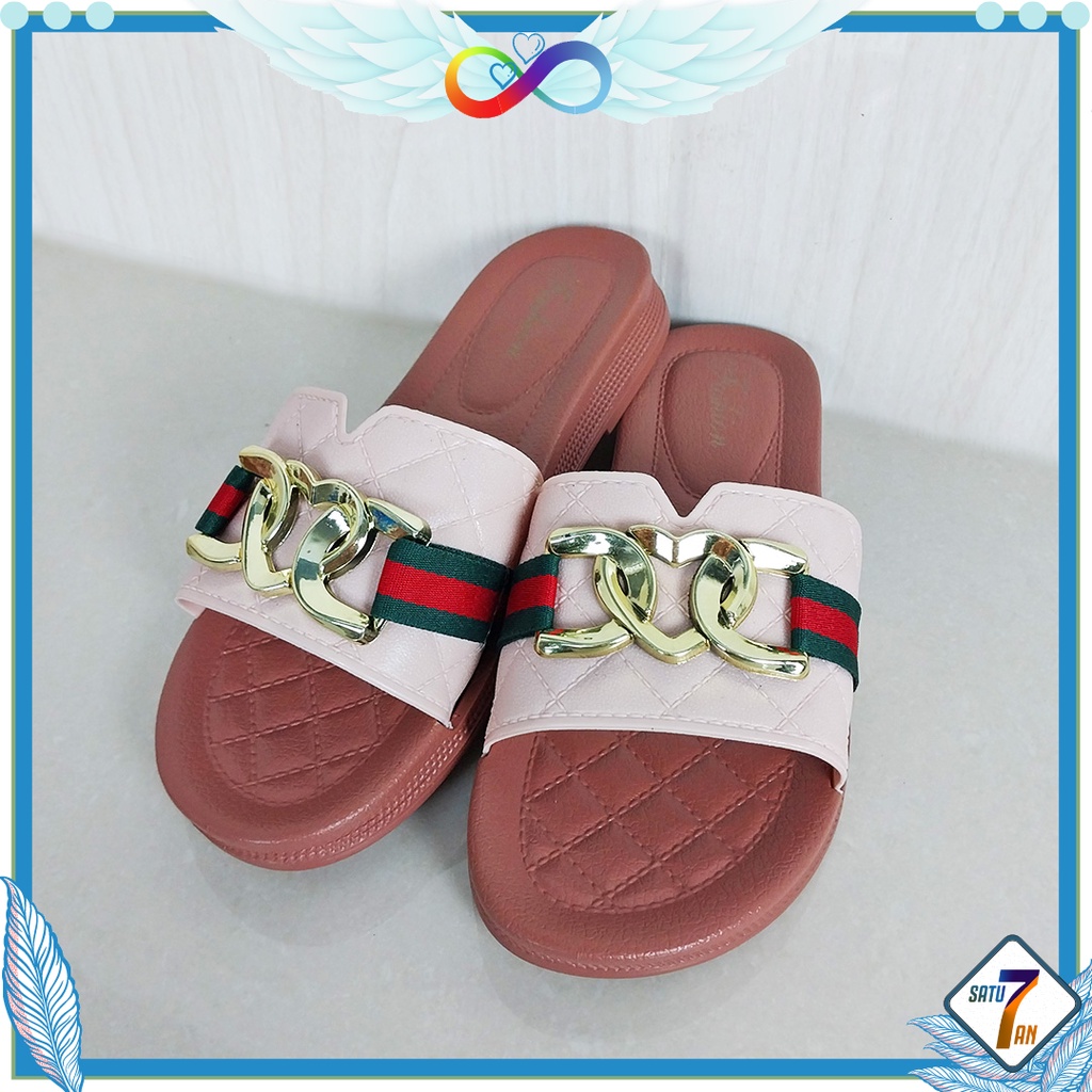 Sandal Slop Flat Sandal Wanita Slip On Fashion Style Korea Motif Sandal Cewek Kasual Nyaman PVC Satu7an SPT-50