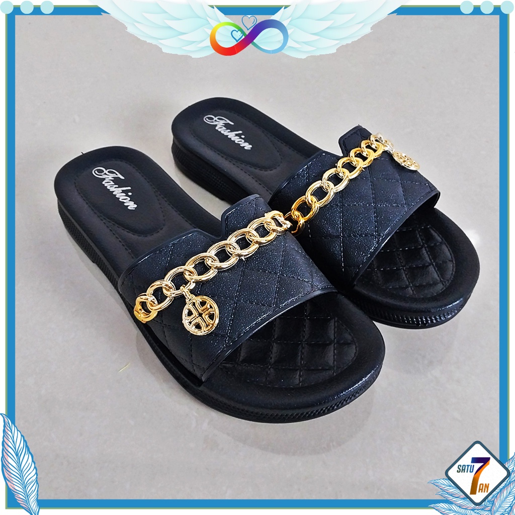 Sandal Slip On Wanita Korea Fashion Style Sandal Slop Flat Motif Sandal Cewek Kasual Nyaman PVC Satu7an SPT-54