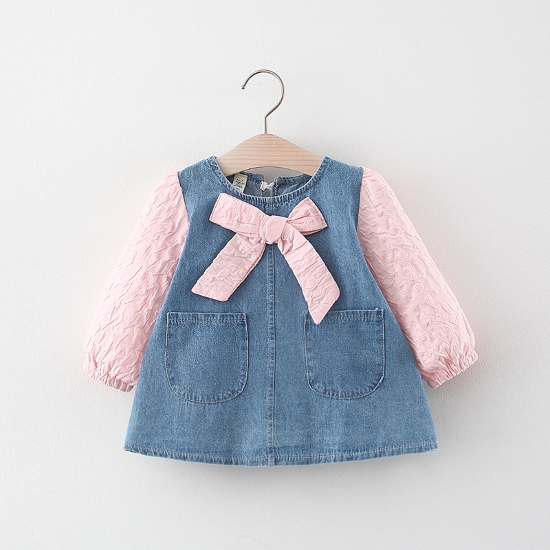 DRESS DENIM ATASAN ANAK PEREMPUAN USIA 0-4 TAHUN WARNA PUTIH DAN PINK