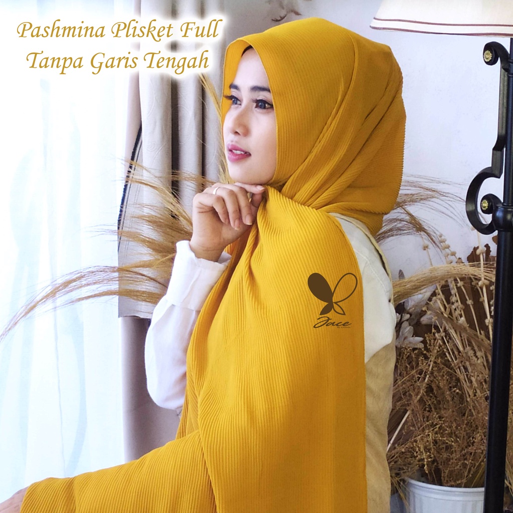 JACE Pashmina Full Plisket Tanpa Garis Tengah Ceruty Babydoll Pleated Shawl 175 x 75 Jahit Tepi