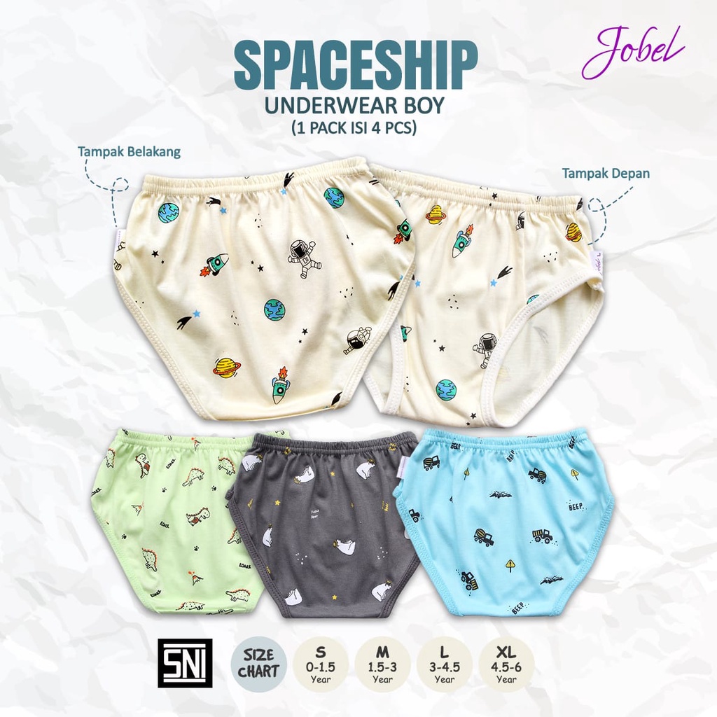 Jobel Girl &amp; Boy Underwear - Mushroom/Coconut/Robot/Ice Cream/Spaceship Edition CD ANAK ISI 4 PCS