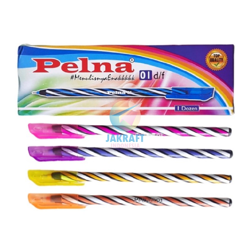 

(12 Pcs) Pulpen Bolpen Pen Murah Tebal PELNA 01 Hitam Black / Biru Blue Lilin Ulir Smooth Writing Souvenir Warna Warni Mirip Quantum