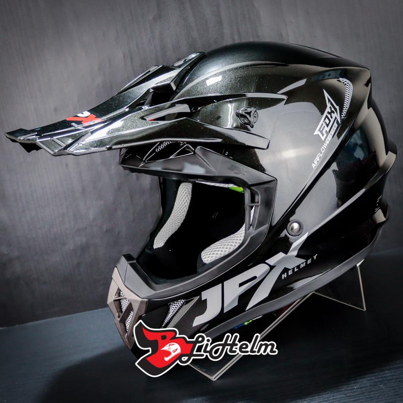 HELM CROSS | JPX FOX 1 BLACK SILVER GLOSSY | FOX1 TRAIL CROSS ORIGINAL JPX