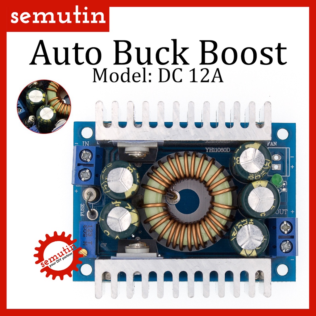 Auto Buck Boost DC 12A / Modul Daya Step Down Up / Module Tegangan Aki Cas Mobil Solar LED Car