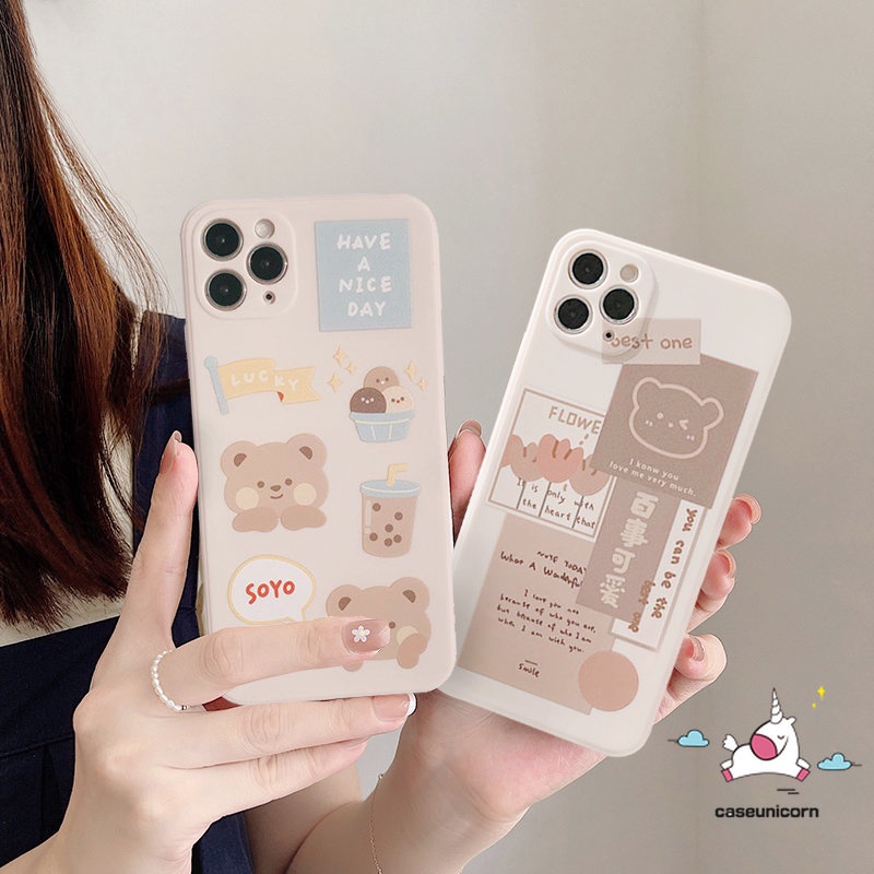 IPHONE Casing Soft TPU Case Kompatibel Untuk Iphone 11 12 13 14 Pro Max Xs Max XR 8 7 6s 6 Plus SE Retro Antik Putih Beruang Lucu Case Kubus Lurus Phone Cover