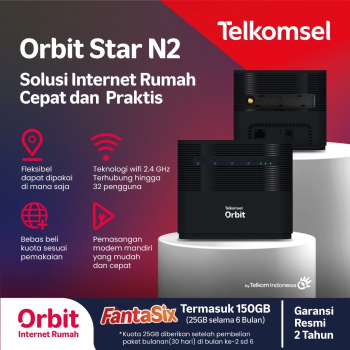 Modem Router Telkomsel Orbit Star N2 - FREE KUOTA 150GB - Garansi Resmi HKM 1 Tahun