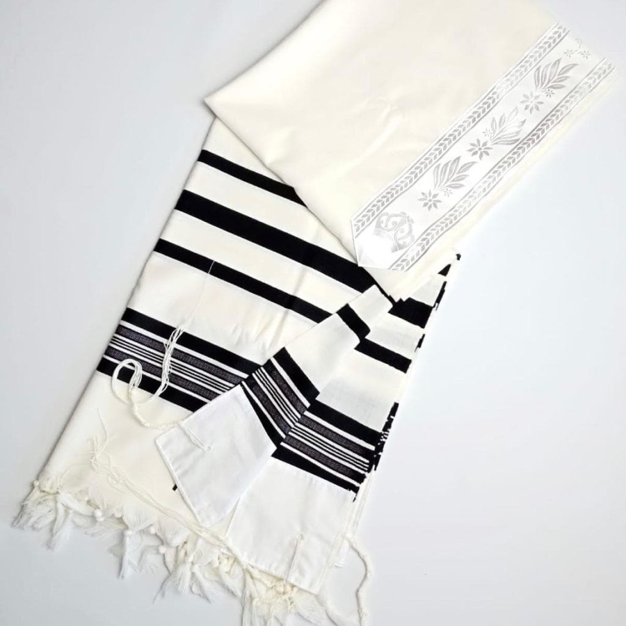 Selendang Doa PRIMA BLACK-WHITE Wool Tallit Gadol 140x190cm by Israel (Kosher)