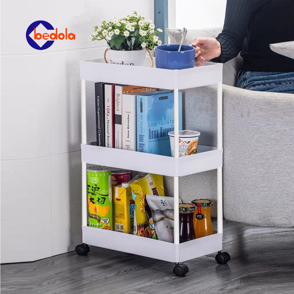 Bedola square rak dapur rak serbaguna rak troli rak kamar mandi 3 tingkat dengan roda