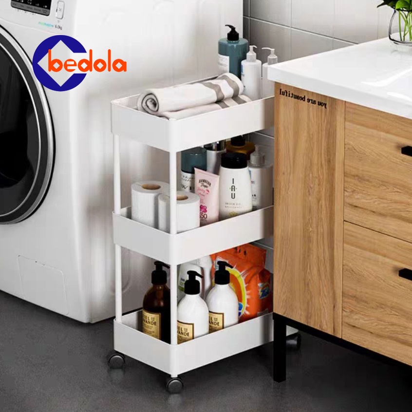 Bedola square rak dapur rak serbaguna rak troli rak kamar mandi 3 tingkat dengan roda