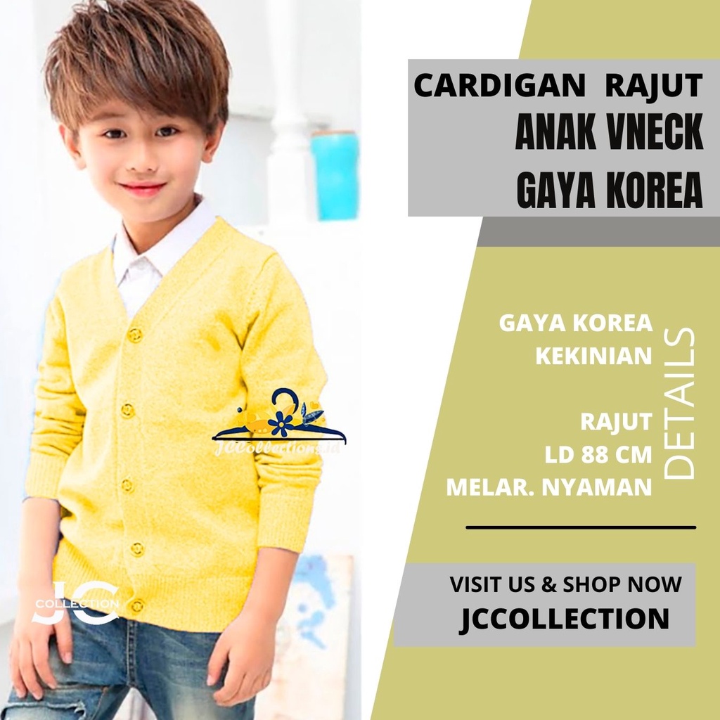 Kardigan Anak Cowok Leher V Wesley / V-Neck Boy Cardigan Teens Umur 7 - 13 Tahun - JCCollections