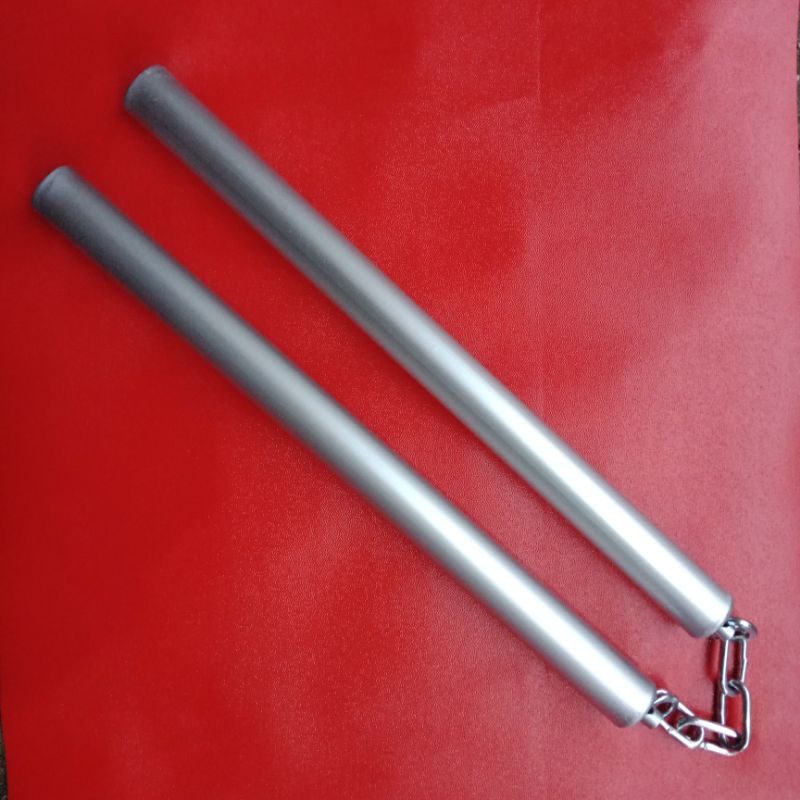 nunchaku double stick aluminium swivel premium polos silver rantai freestyle