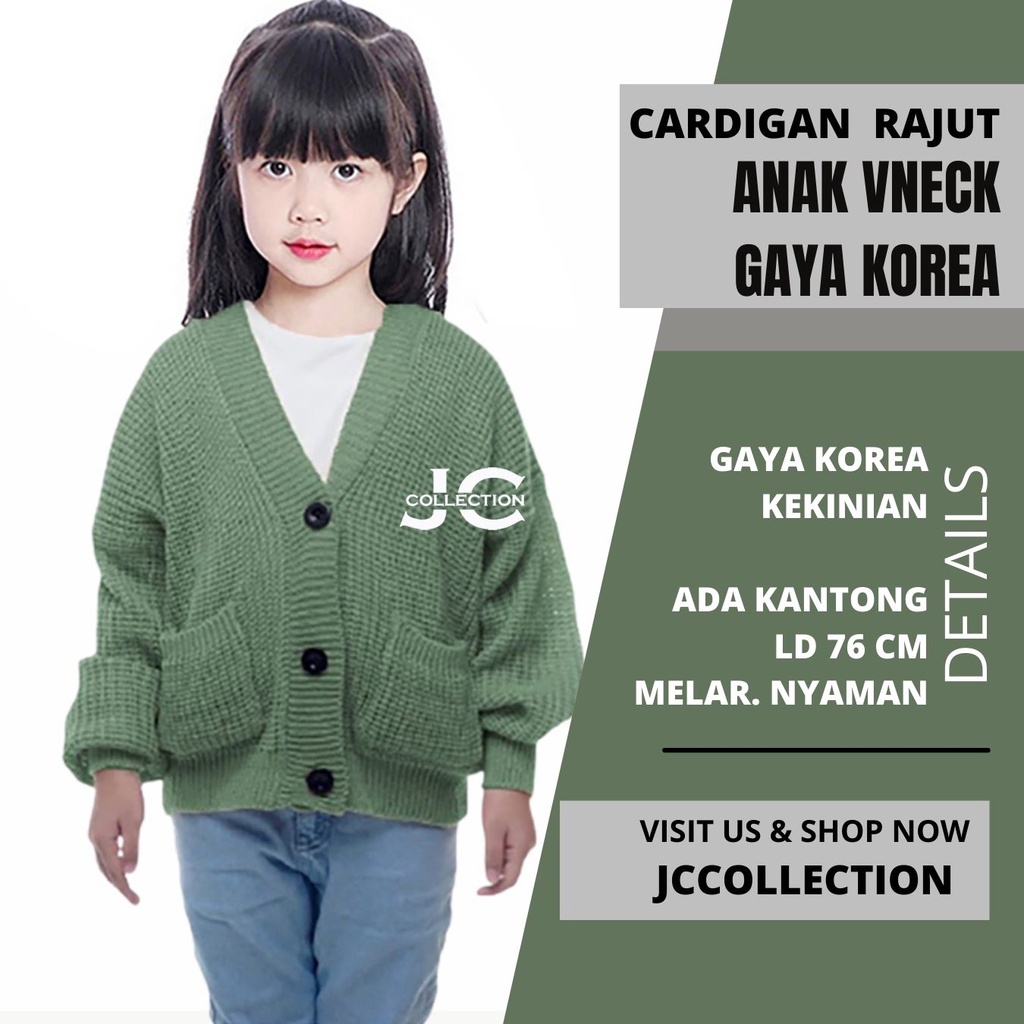 Cardigan Rajut Anak Perempuan Umur 2 Tahun - 9 Tahun Leher V Cherry / Kardigan Anak Remaja Kantong JCCollections