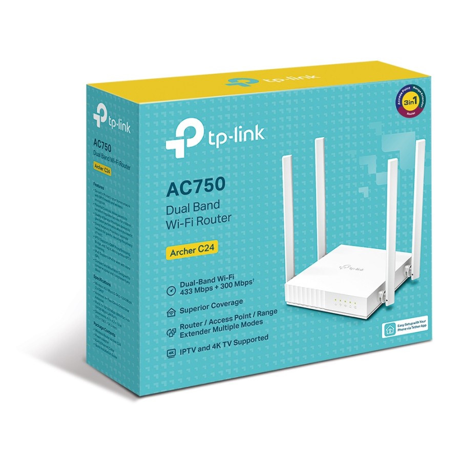 TP-LINK ARCHER C24 AC750 DUAL-BAND Wi-Fi ROUTER HIGH SPEED Wi-Fi