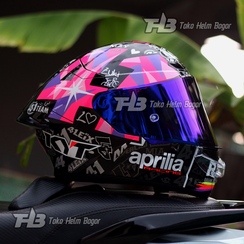 KYT TT Course Espargaro 2021 Black repaint visor BLUE spoiler 3D SMOKE mouthpad CLEAR