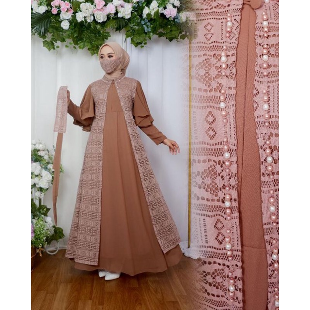 Gamis Emira Brokat Malika Non Gliter Kombinasi Payet Mutiara Modern / Gamis Pesta Mewah / Gamis Kondangan / Gamis Brokat / Gamis Outer Lepas Pasang / Gamis Mutiara / Gamis lamaran / Gamis Payet / Gamis Malika