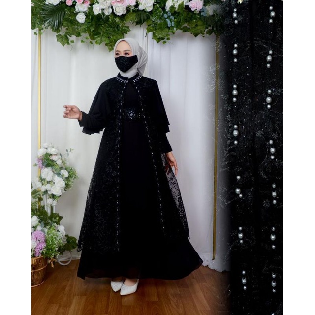 Gamis Emira Tile Sapto komunitas Payet Mutiara / Gamis Pesta Modern / Gamis Kondangan / Gamis Tile / Gamis Outer Lepas Pasang / Gamis Lamaran