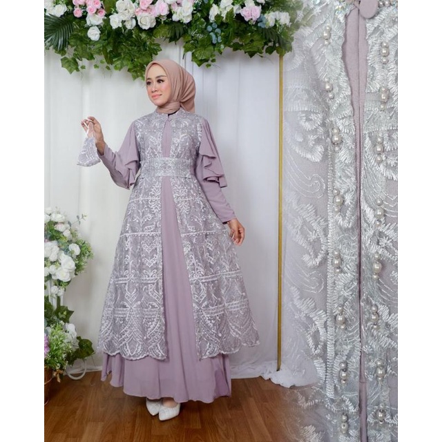 Gamis Emira Tile Sapto komunitas Payet Mutiara / Gamis Pesta Modern / Gamis Kondangan / Gamis Tile / Gamis Outer Lepas Pasang / Gamis Lamaran