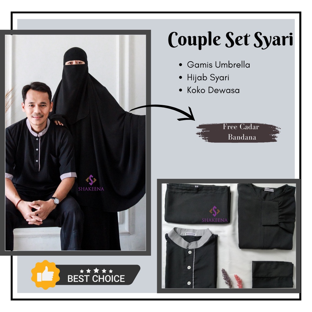 Couple set Baju Syari hijab jumbo free cadar bandana
