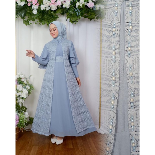 Gamis Emira Brokat Malika Non Gliter Kombinasi Payet Mutiara Modern / Gamis Pesta Mewah / Gamis Kondangan / Gamis Brokat / Gamis Outer Lepas Pasang / Gamis Mutiara / Gamis lamaran / Gamis Payet / Gamis Malika