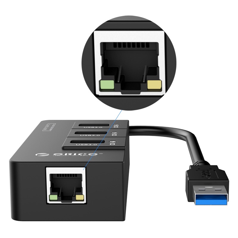 ORICO HUB 3 PORT USB 3.0 + 1 PORT RJ45 GIGABIT ETHERNET HR01-U3