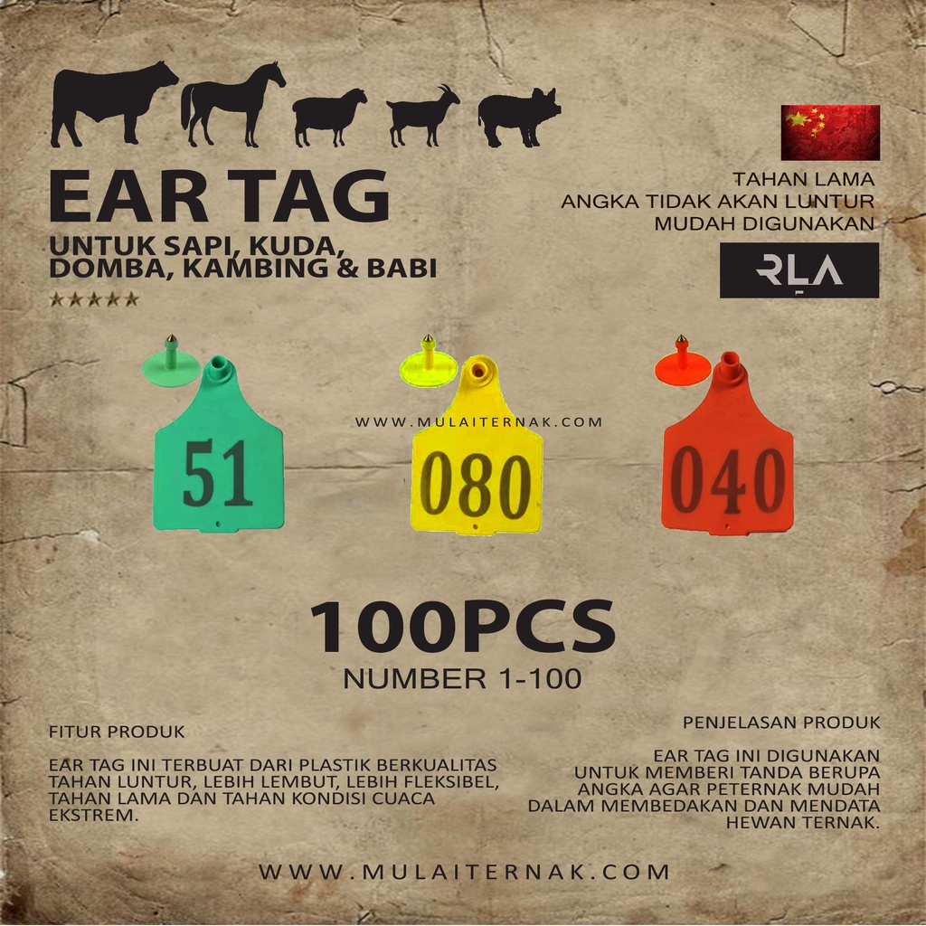100pcs Eartag - Penanda Kuping Kambing - Domba - Ear Tag - Babi - Hewan - Peternakan - Ternak - Sapi