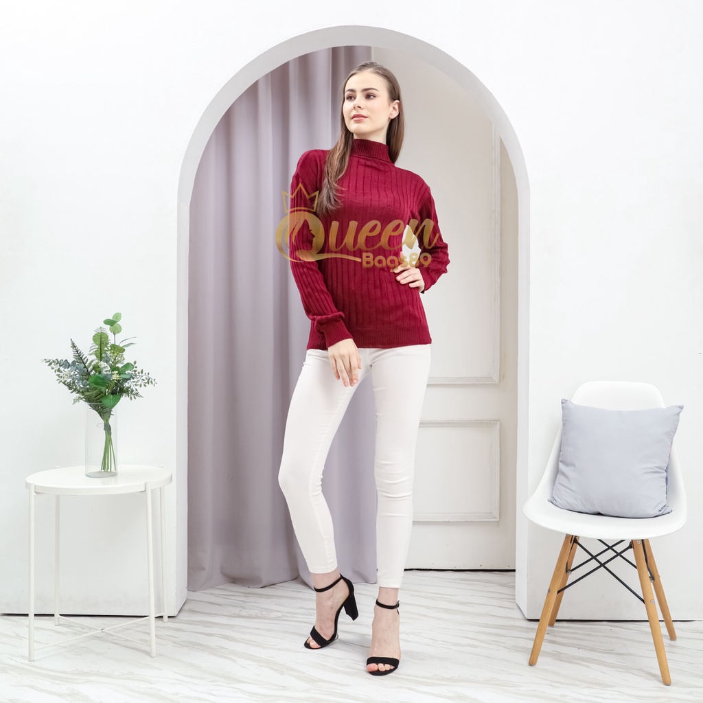 Queenbags89 baju outfit cewek baju atasan wanita baju Rajut Jovanka turtleneck Sweater