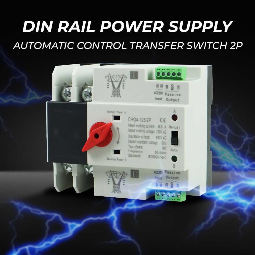 ATS Din Rail Power Supply Automatic Control Transfer Switch 2P 63A - CHQ4-125/2P - White