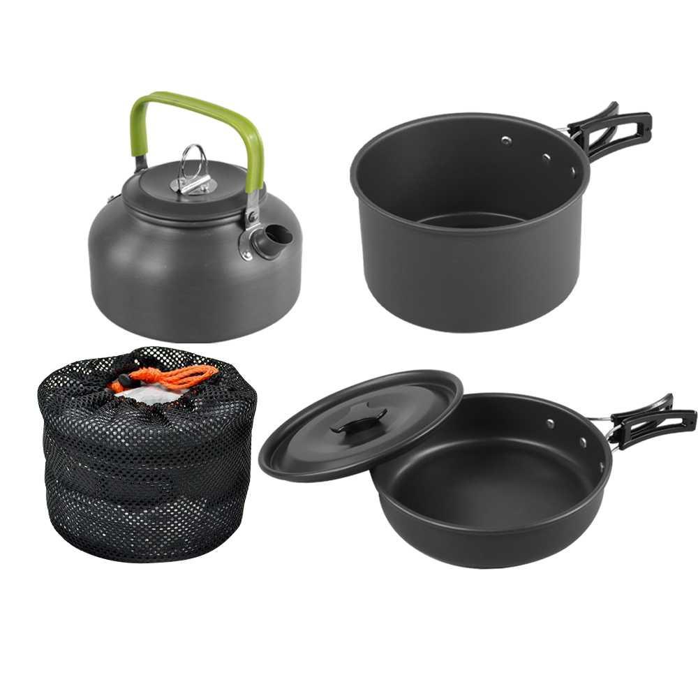 Panci Masak Cooking Set Camping Outdoor 3 PCS - DS-308 - Gray