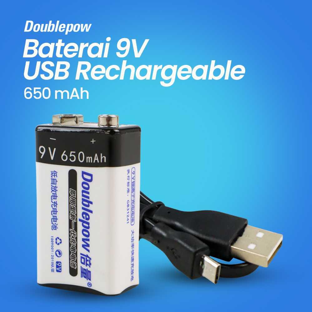 Doublepow Baterai 9V USB Rechargeable Battery Lithium 650 mAh 1PCS - DP-9V6 - Black/Blue