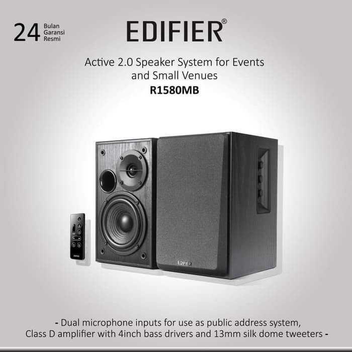 Edifier Speaker Aktif 2.0 Dual Microphone Bluetooth AUX RCA - R1580MB - Black