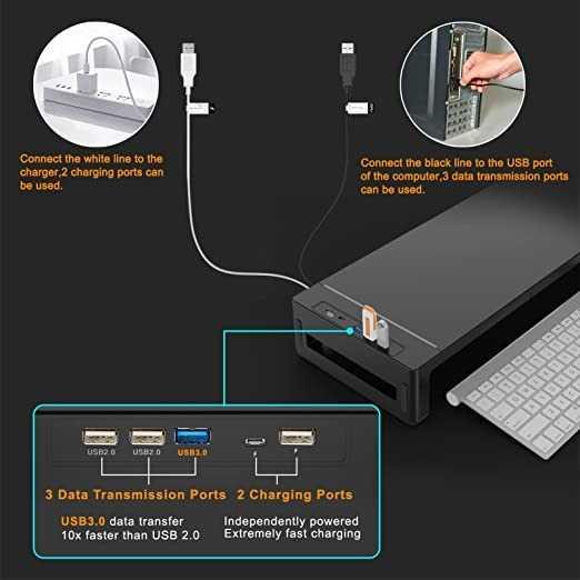 Meja Laptop Desk Monitor Stand with USB 3.0 and Charging Port - KM51 - Black