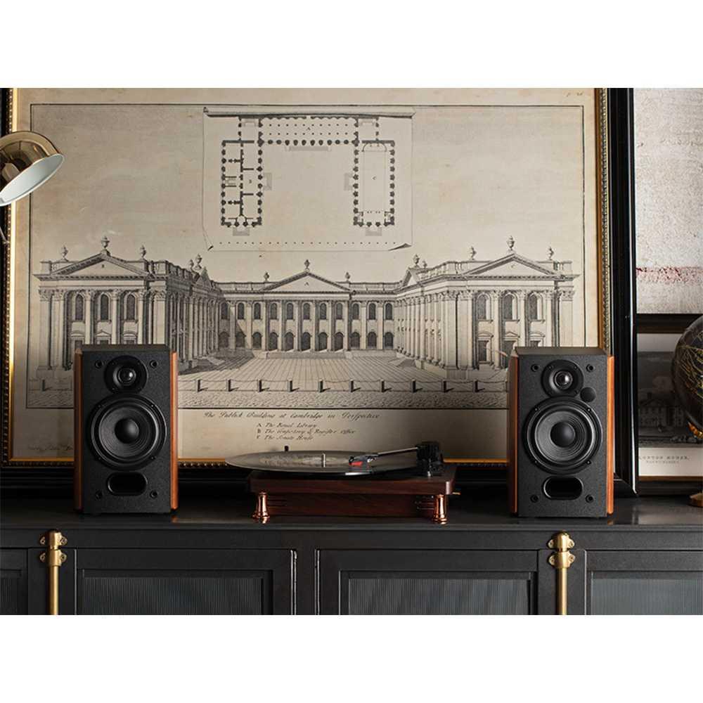 Edifier Active Passive Speaker Set Bookshelf Unique Style with Remote - R1380T -Brown