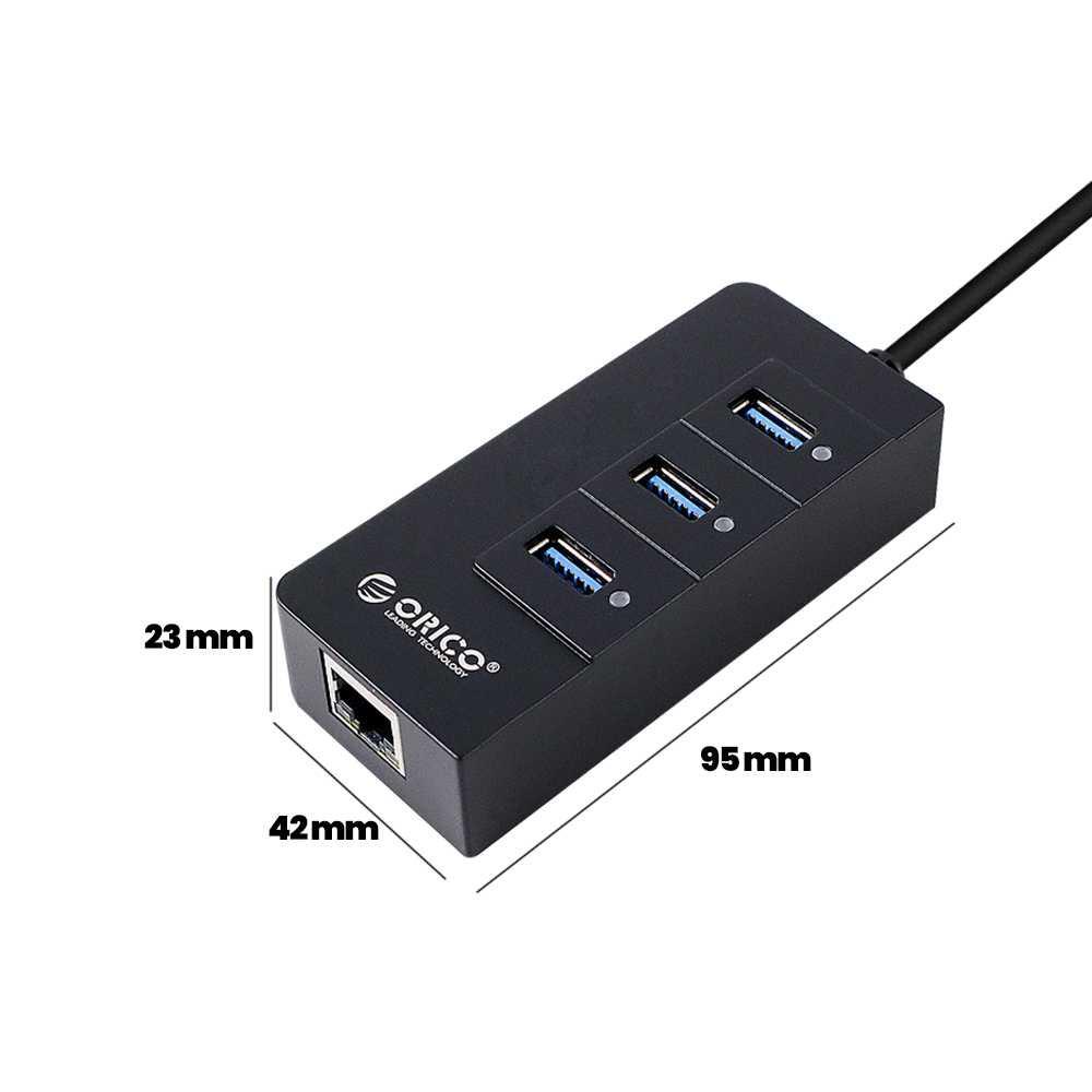 USB3.0 Hub with Gigabit LAN Ethernet Adapter - HR01-U3 - Black