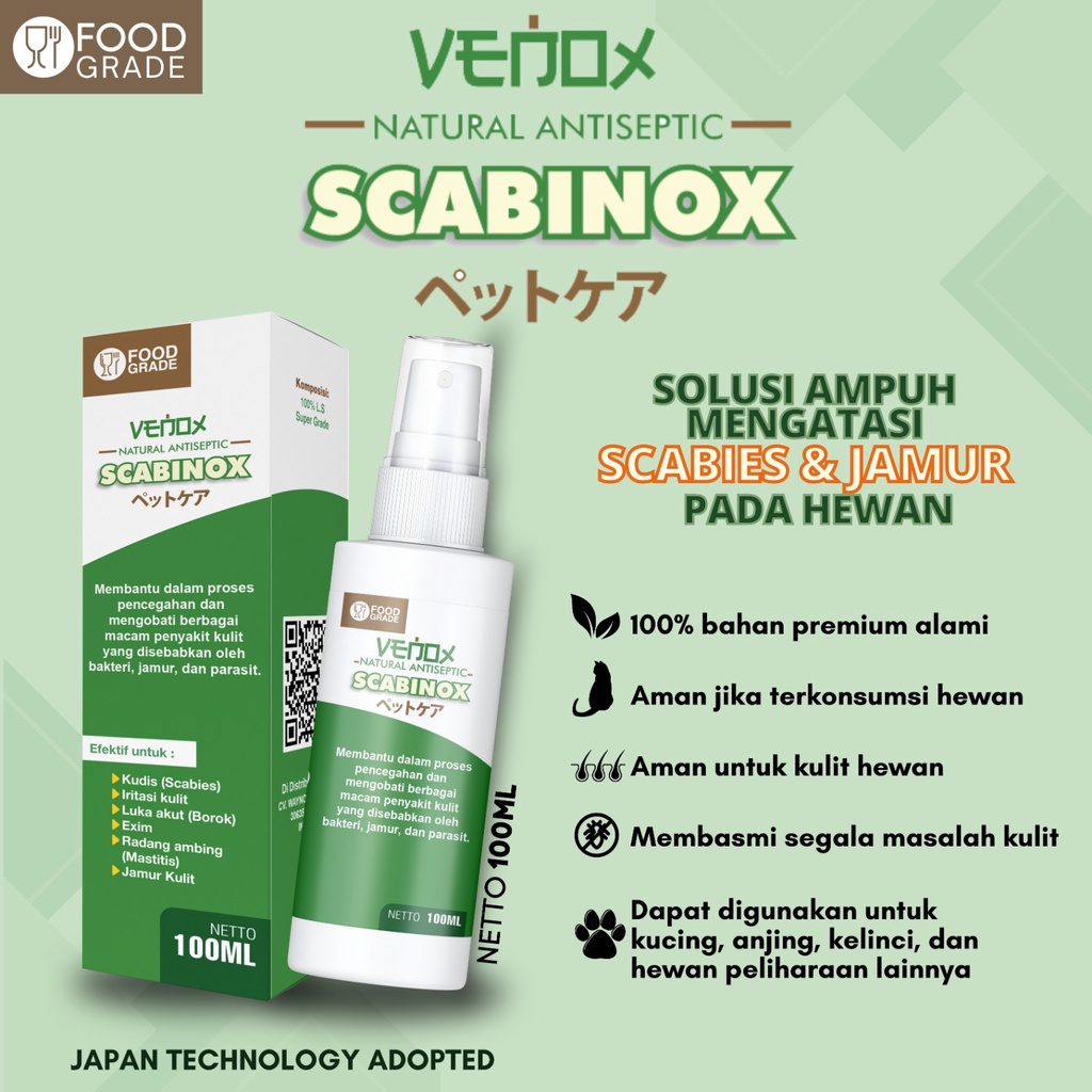 SCABINOX 100ML GIANT - Venox Obat Kucing Anjing Kelinci Anti Jamur Scabies Bakteri Parasit Kudis Exim Luka Iritasi Kulit