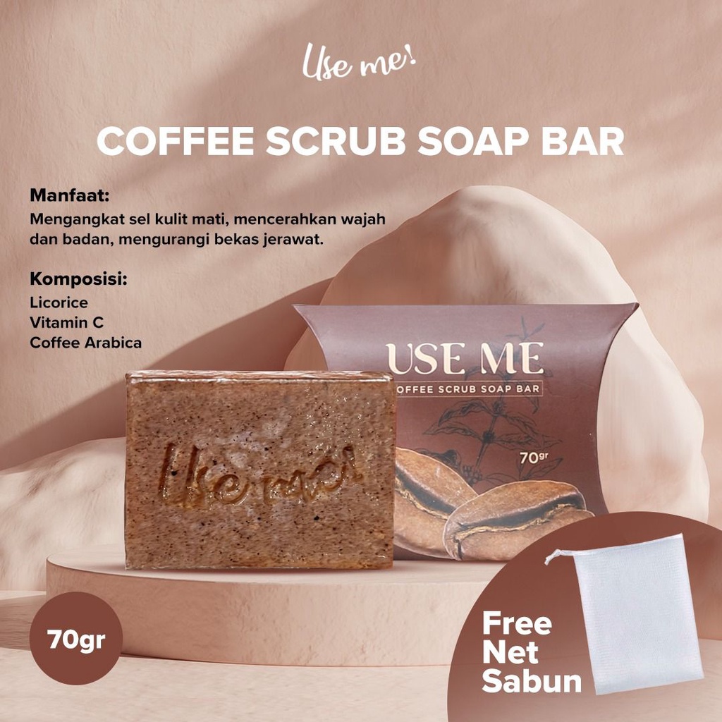 READY FREE JARING SABUN! USEME COFFEE SCRUB SOAP BAR SABUN KOPI USE ME SOAP COFFEE SCRUB SABUN PENCERAH