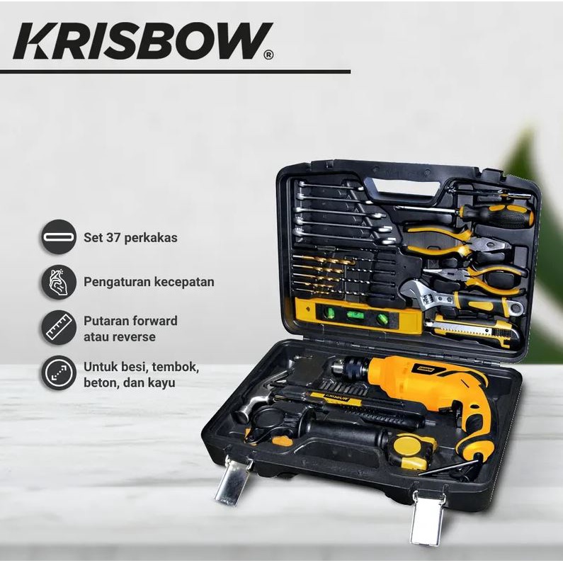 Krisbow Set Mesin Bor Listrik Tembok Beton 600w 37 Pcs Impact Drill Set