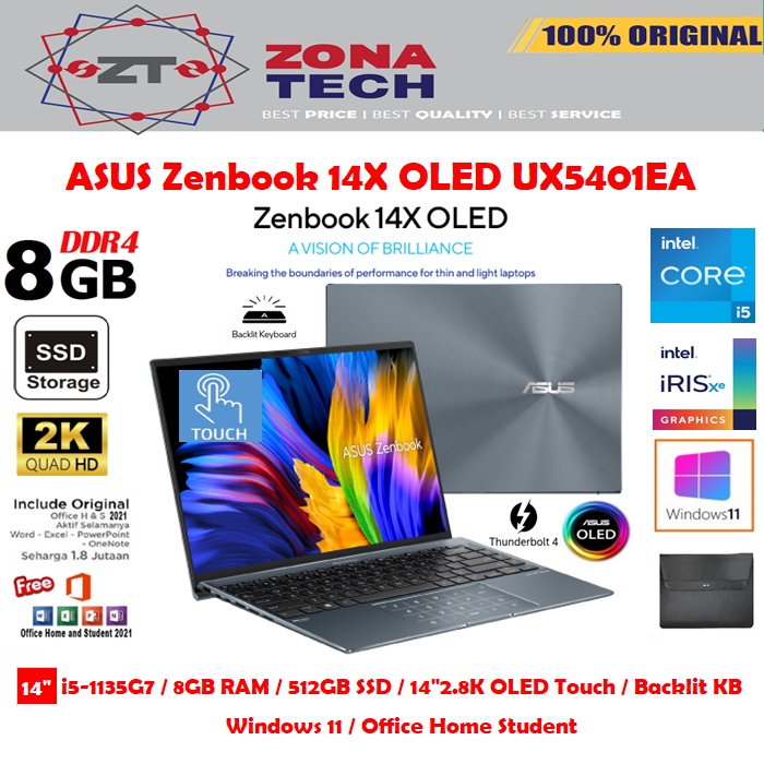 ASUS Zenbook 14X OLED UX5401EA - i5-1135G7 - 8GB - 512GB SSD - 14&quot;2.8K OLED TOUCH - W11 - OHS
