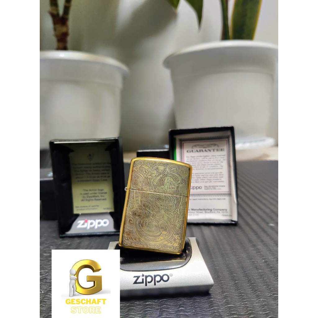 Zippo Armor Dragon Qhilin 5 Side ARMOR SERIES Special Original With Seal Orange