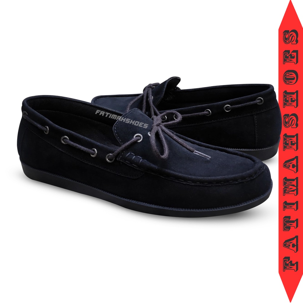 HF OZZY Sepatu Kasual Slip On Slop Pria Casual Kulit Sintetis Suede Hitam