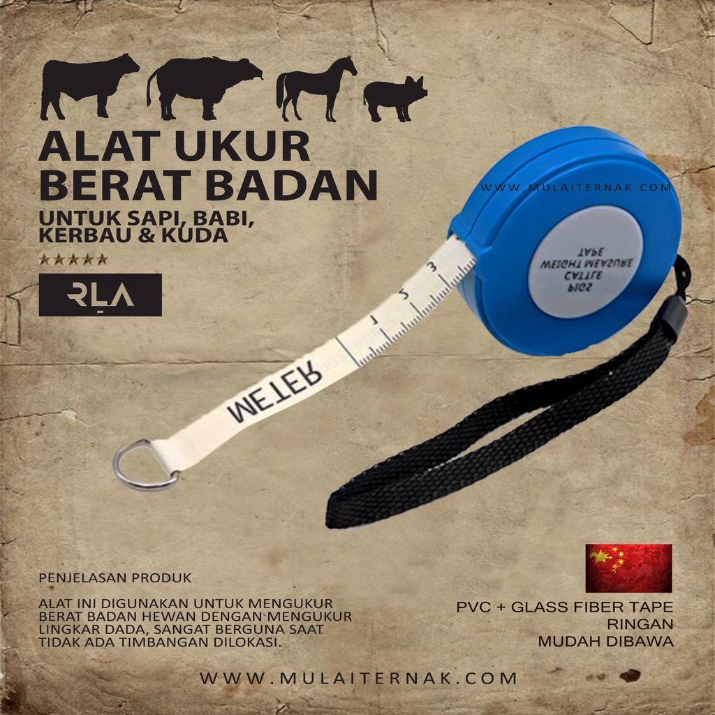 Pita Ukur Sapi - Babi - Animeter - Meteran Bobot Tinggi Berat - 250cm - Inseminasi Buatan - Keluh - 