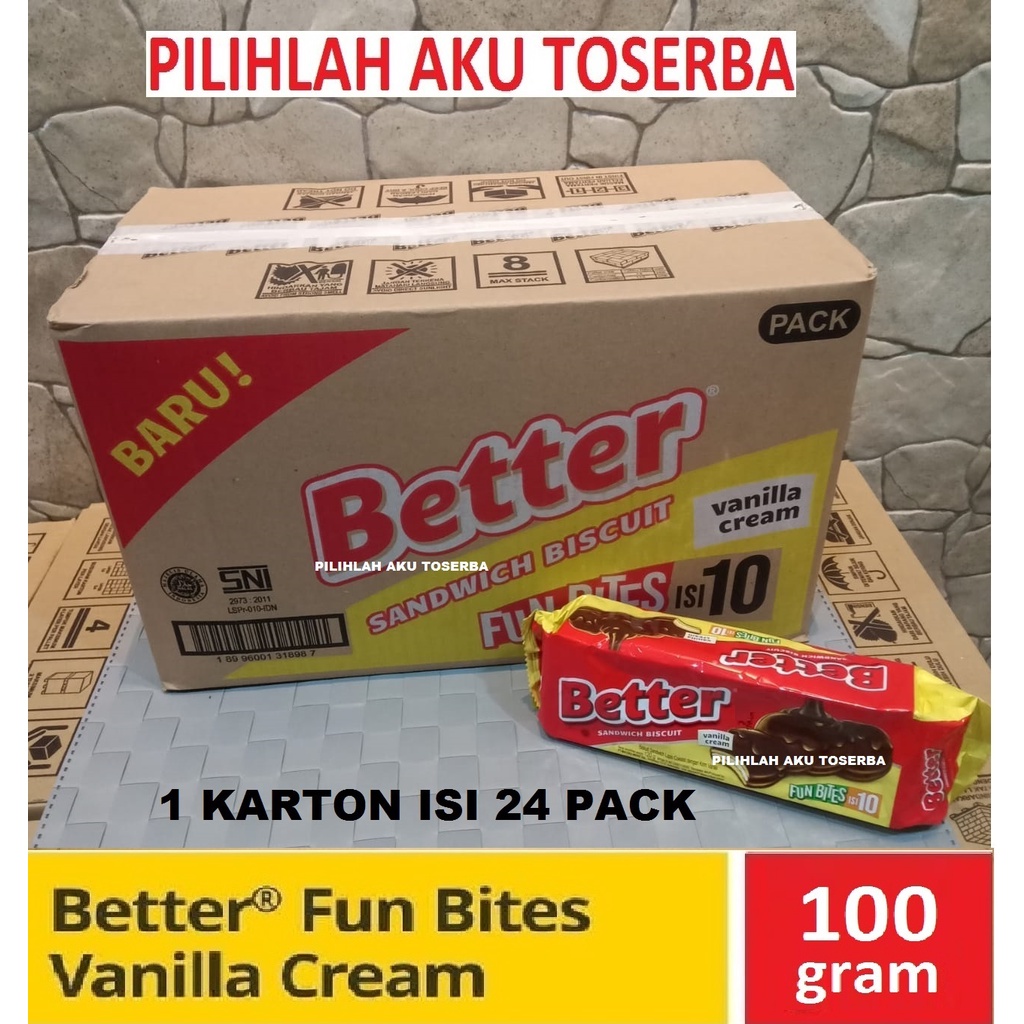 Biskuit Roma Better Fun Bites Isi 10 Sandwich Vanilla Cream ( HARGA 1 KARTON ISI 24 )